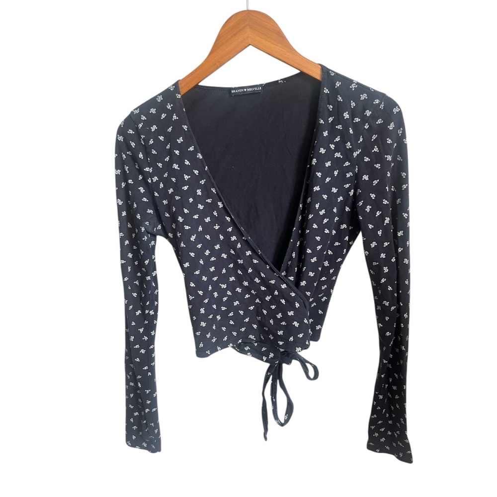 Brandy Melville Floral Navy Wrap Balletcore Cottagecore Top One Size
